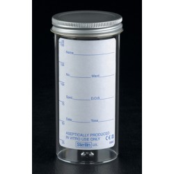 Container 150ml, printed label, metal flow seal cap, PS/ME, AS, 1 * 120 items