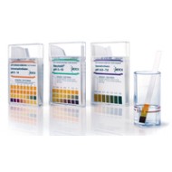 pH-indicator strips non-bleeding .BR pH 7.5 - 14 pH 7.5 - 8 - 8.5 - 9 - 9.5 - 10 - 10.5 - 11 - 11.5 - 12 - 12.5 - 13 - 14 Alkalit® 1 * 100 Tests