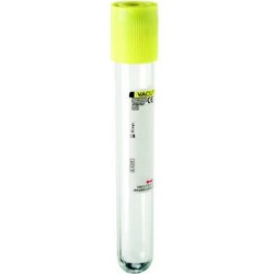 Urine Test Tube, No Additive, 11ml fill, 100 x 16mm, Round Bottom, Sterile, Yellow Cap, Vacutest, inner packs of 100, 1 * 1000 Items