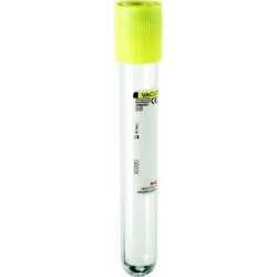 Urine Test Tube, No Additive, 9ml fill, 100 x 16mm, Round Bottom, Sterile, Yellow Cap, Vacutest, inner packs of 100, 1 * 1000 Items